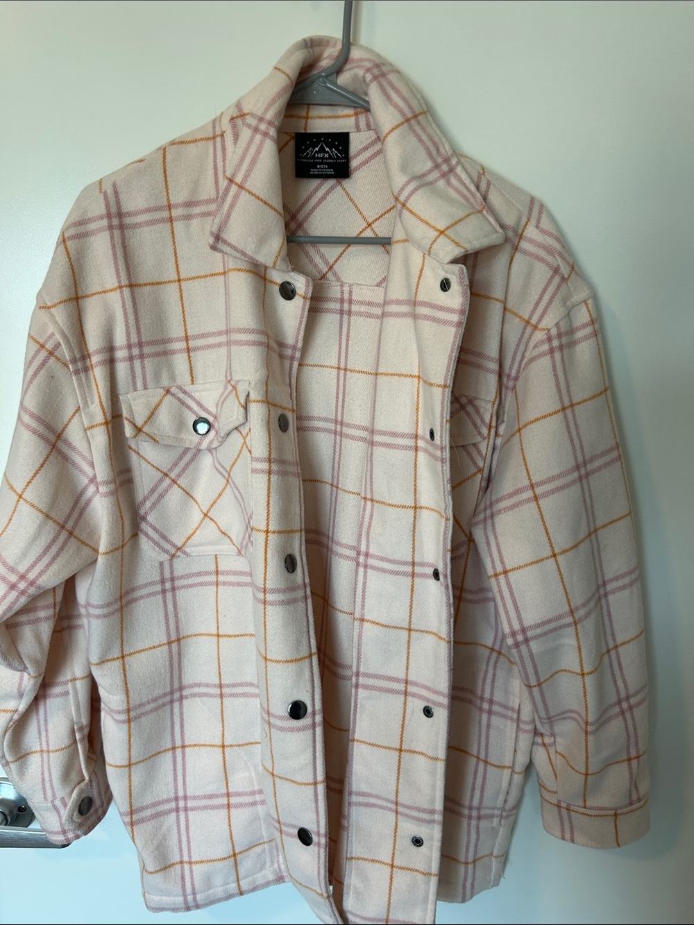 Plaid Shacket Jacket in Cream and pink